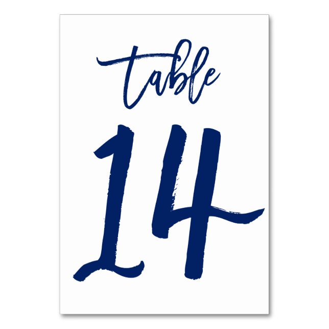 Chic Hand Lettered Table Number Navy | Table 14 (Front)