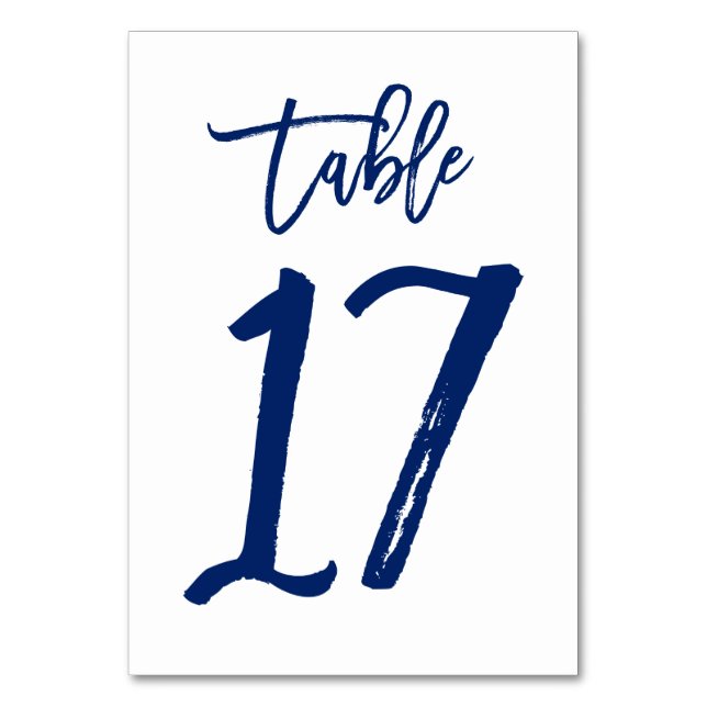 Chic Hand Lettered Table Number Navy | Table 17 (Front)