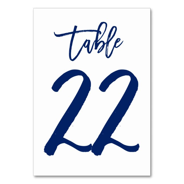 Chic Hand Lettered Table Number Navy | Table 22 (Front)