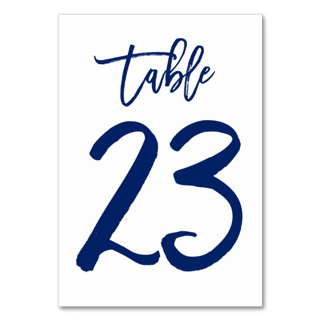 Chic Hand Lettered Table Number Navy | Table 23 (Front)