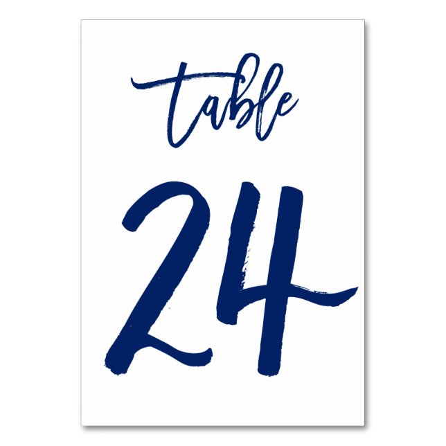 Chic Hand Lettered Table Number Navy | Table 24 (Front)