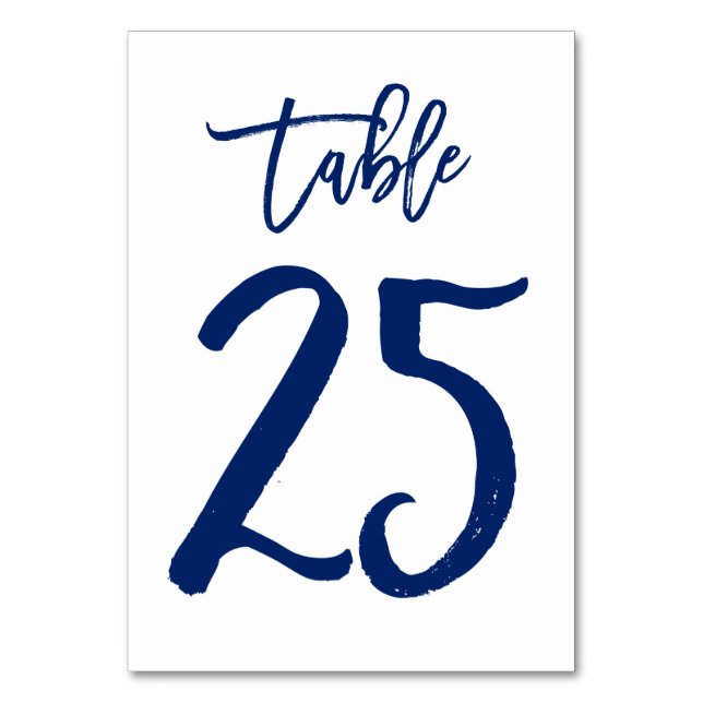 Chic Hand Lettered Table Number Navy | Table 25 (Front)