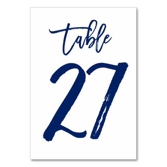 Chic Hand Lettered Table Number Navy | Table 27 (Front)