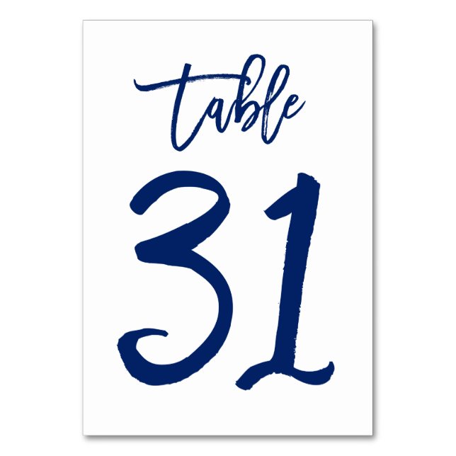 Chic Hand Lettered Table Number Navy  | Table 31 (Front)