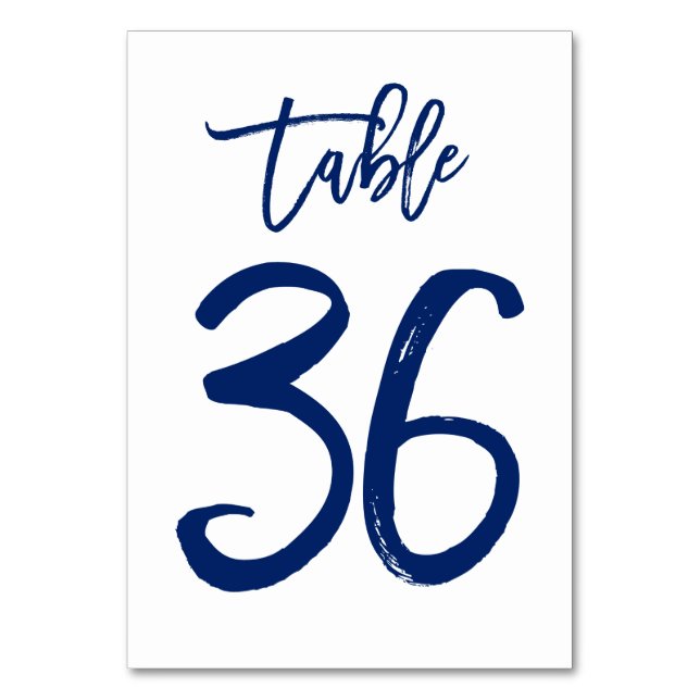 Chic Hand Lettered Table Number Navy | Table 36 (Front)