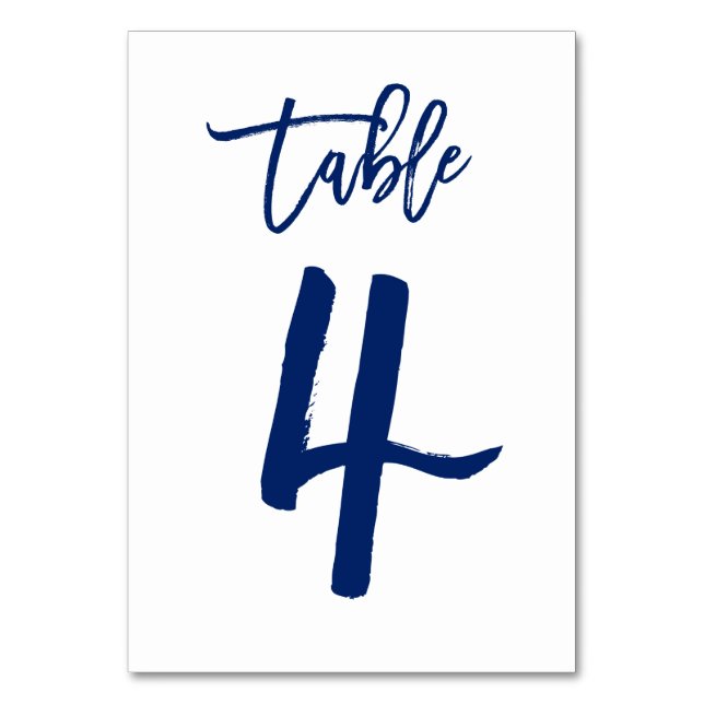 Chic Hand Lettered Table Number Navy | Table 4 (Front)