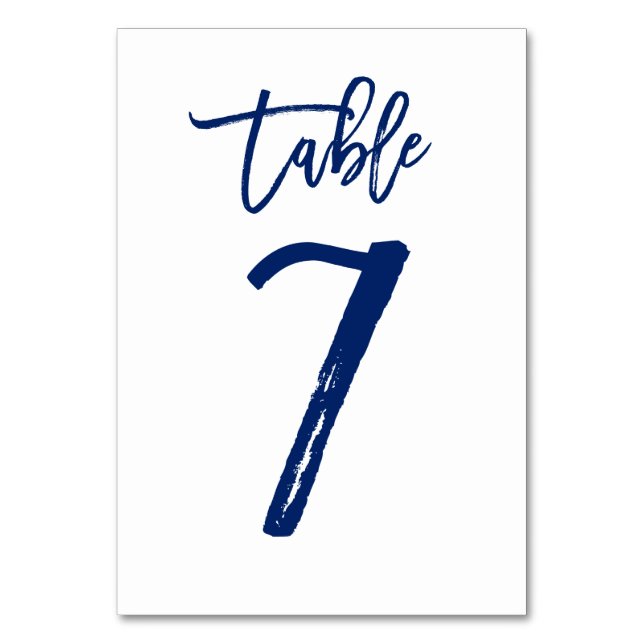 Chic Hand Lettered Table Number Navy | Table 7 (Front)