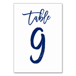 Chic Hand Lettered Table Number Navy   Table 9