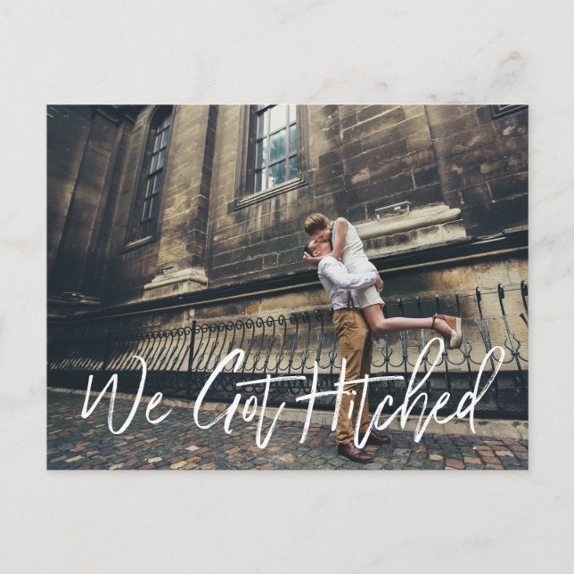 Chic Hand Lettered We Got Hitched Announcement (Front)