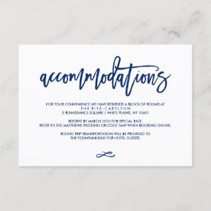 Chic Hand Lettered Wedding Accommodation Card Navy