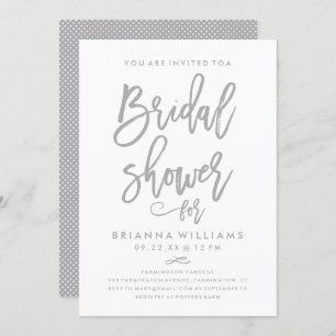 Chic Hand Lettered Wedding Bridal Shower Silver Invitation