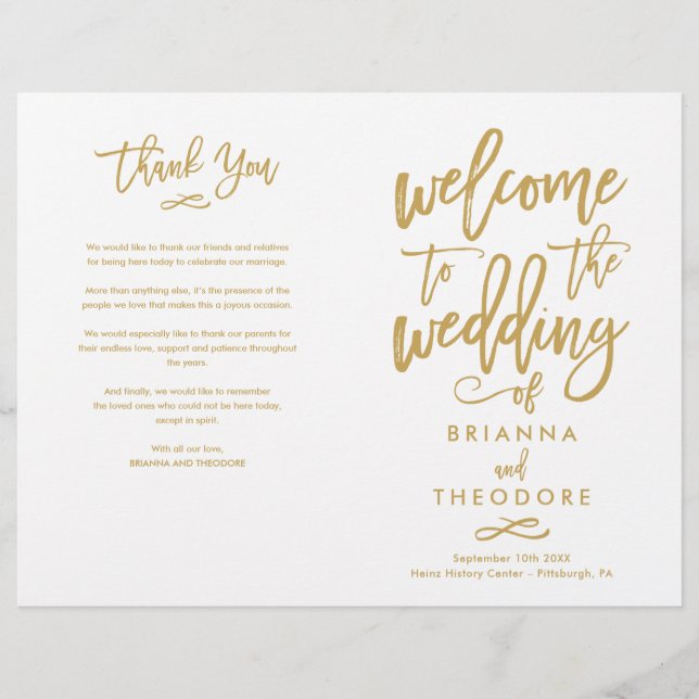 Chic Hand-Lettered Wedding Ceremony Program Folded (Front)