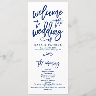 Chic Hand Lettered Wedding Ceremony Program Navy Programme