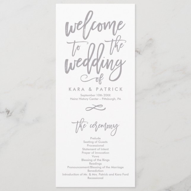 Chic Hand Lettered Wedding Ceremony Program Programme (Front)