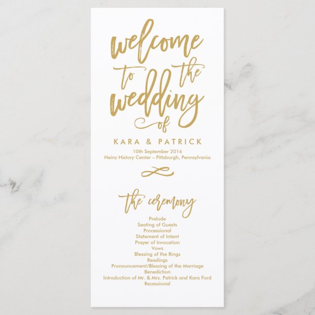 Chic Hand Lettered Wedding Ceremony Program Programme (Front)