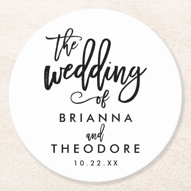 Chic Hand Lettered Wedding Coaster (Front)
