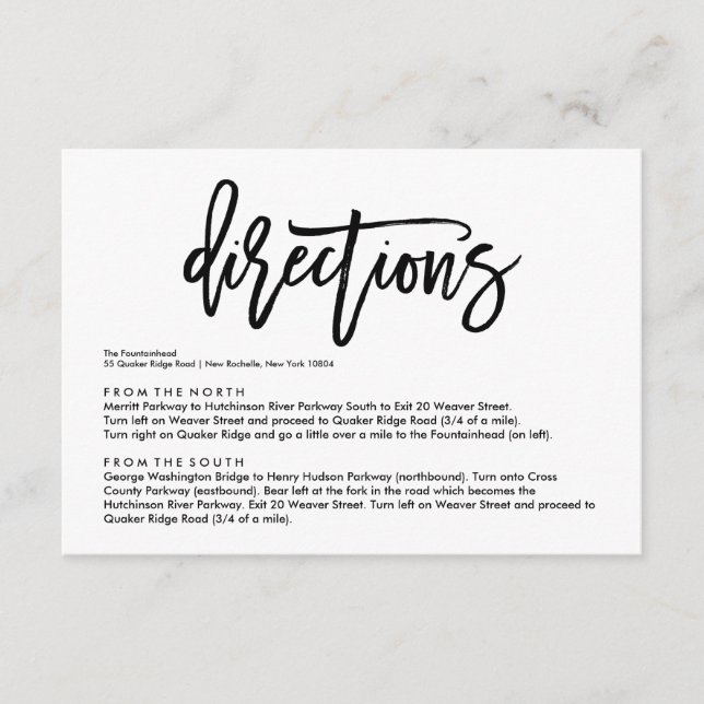 Chic Hand Lettered Wedding Directions Card (Front)