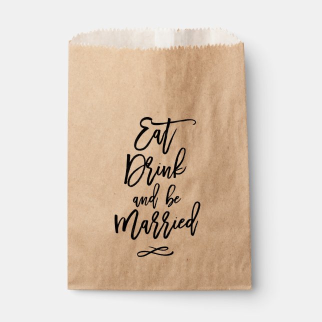 Chic Hand Lettered Wedding Eat Drink Be Married Favour Bags (Front)
