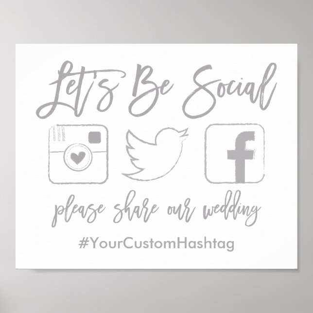 Chic Hand Lettered Wedding Hashtag Grey Sign (Front)