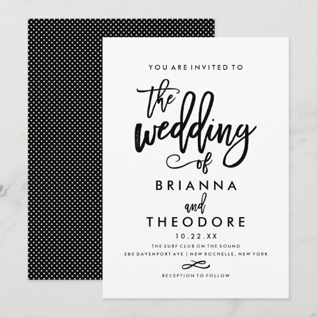 Chic Hand Lettered Wedding Invitation (Front/Back)