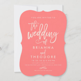 Chic Hand Lettered Wedding Invitation Coral