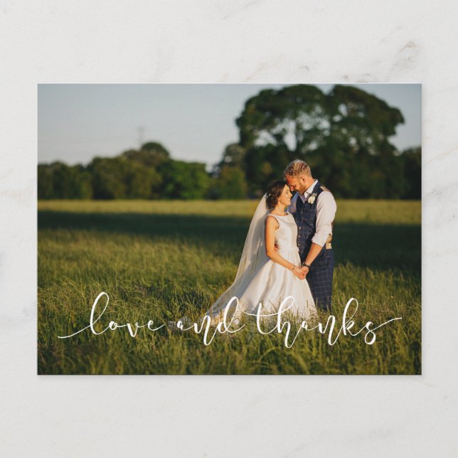 Chic Hand Lettered Wedding  LOVE AND THANKS white Postcard (Front)