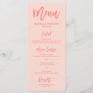 Chic Hand Lettered Wedding Menu   Coral