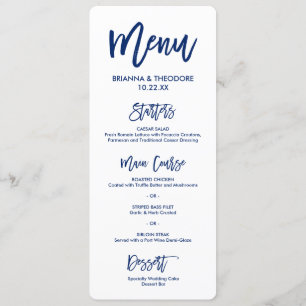 Chic Hand Lettered Wedding Menu Navy Blue