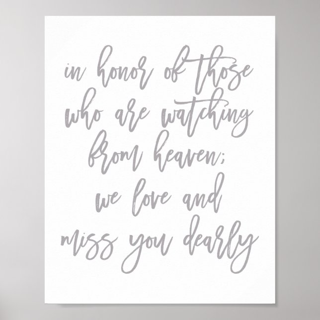 Chic Hand Lettered Wedding Missing Loved Ones Poster (Front)