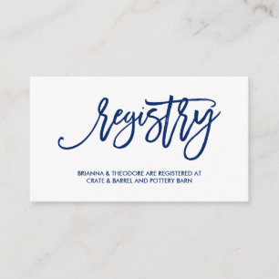 Chic Hand Lettered Wedding Registry Card Navy