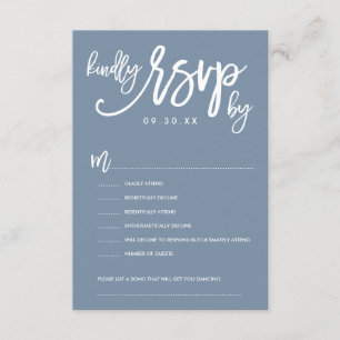Chic Hand Lettered Wedding RSVP Dusty Blue Card
