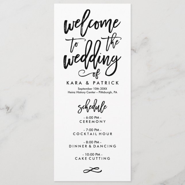 Chic Hand Lettered Wedding Schedule and Program Programme (Front)