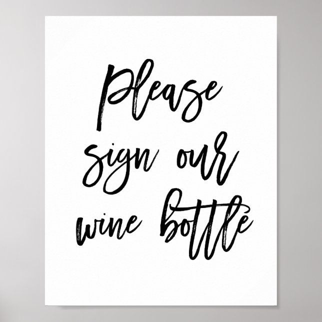 Chic Hand Lettered Wedding Sign Our Wine Bottle (Front)