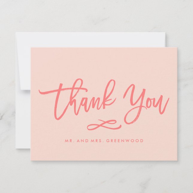 Chic Hand Lettered Wedding Thank You | Coral (Front)