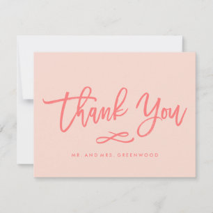 Chic Hand Lettered Wedding Thank You   Coral Card
