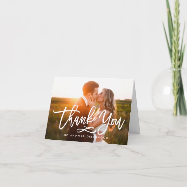 Chic Hand Lettered Wedding Thank You Photo Card (Front)