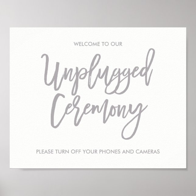 Chic Hand Lettered Wedding Unplugged Ceremony Sign (Front)