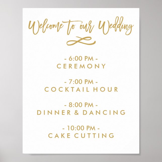 Chic Hand Lettered Wedding Welcome Schedule Poster (Front)