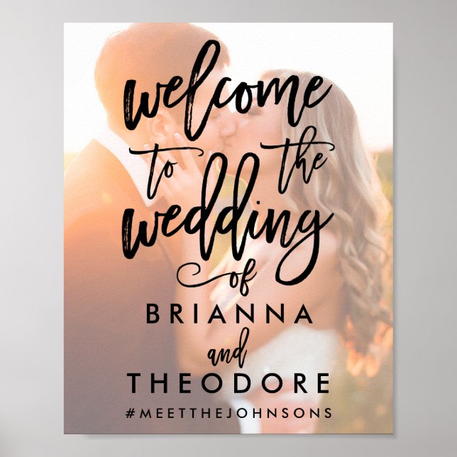 Chic Hand Lettered Wedding Welcome Sign Black (Front)