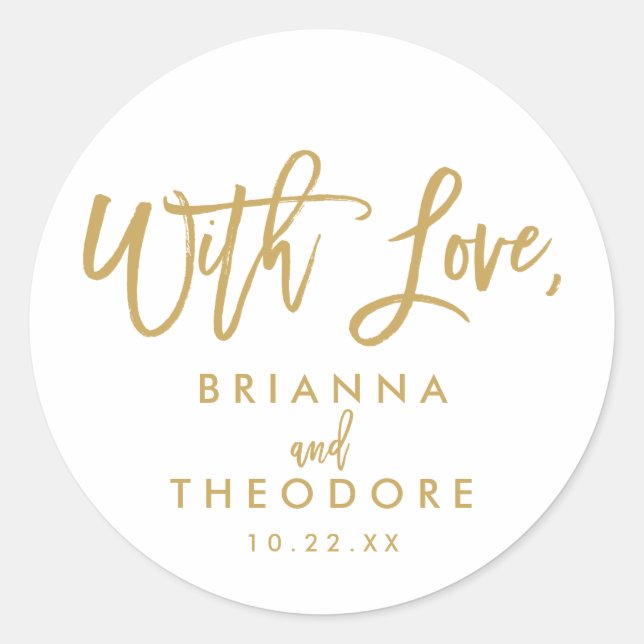 Chic Hand Lettered With Love Favour Label Gold (Front)