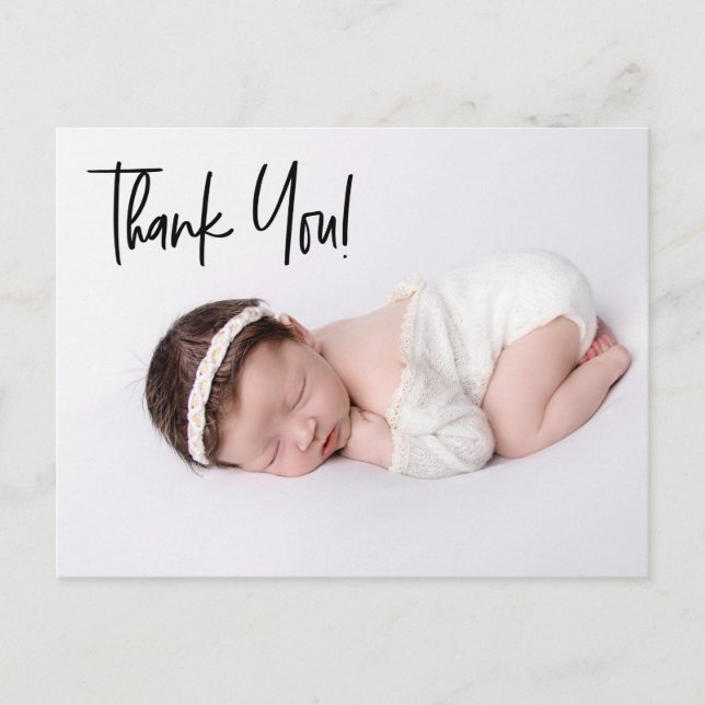 Chic Handlettering Baby Girl Photo Birth Thank You Postcard (Front)