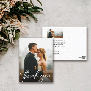 Chic handlettering photo wedding thank you postcard