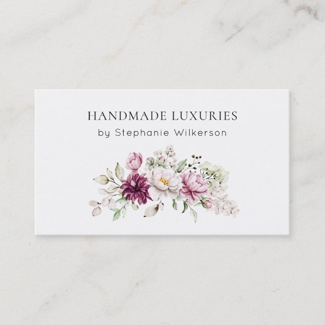Chic Handmade Elegant Pink Floral Business Card (Front)