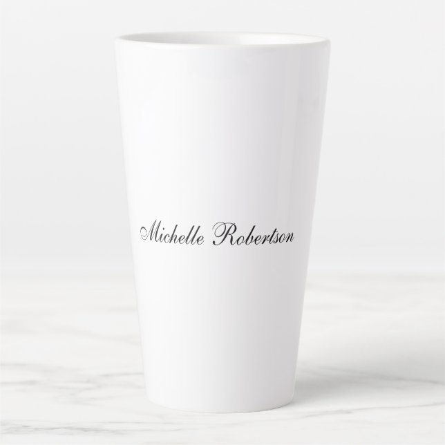 Chic Handwriting Black White Plain Minimalist Latte Mug (Front)