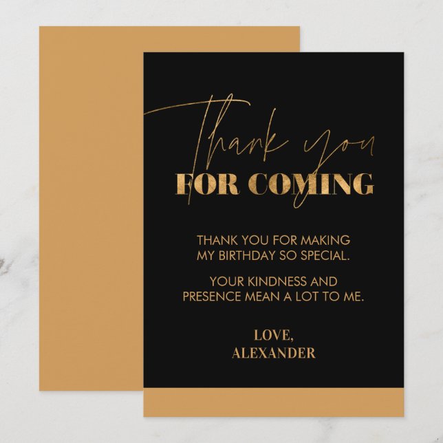Chic Handwritten Black and Gold  Thank You Card (Front/Back)