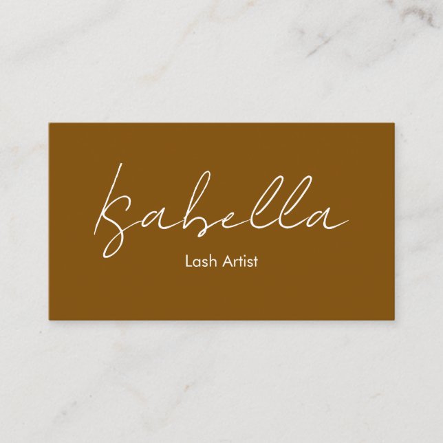 Chic Handwritten Brown Lash Artist Business Card (Front)