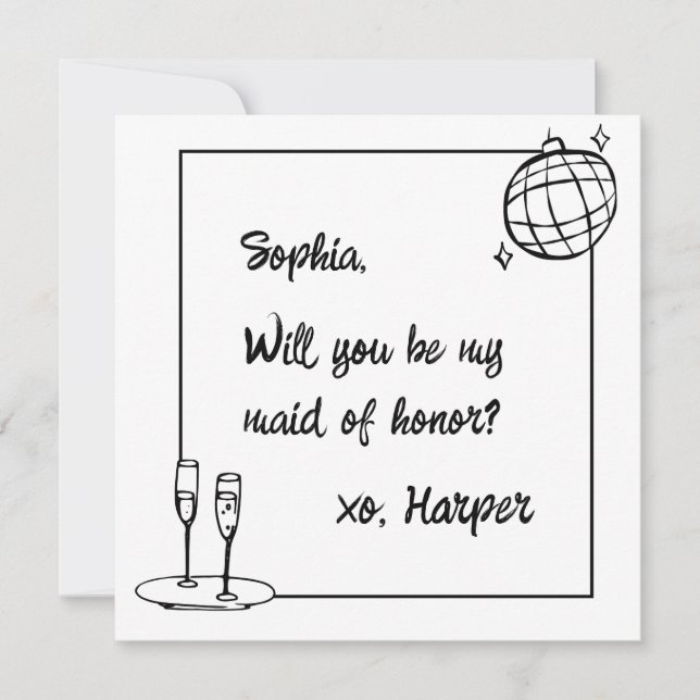Chic Handwritten Disco Maid of Honour Proposal Car Holiday Card (Front)