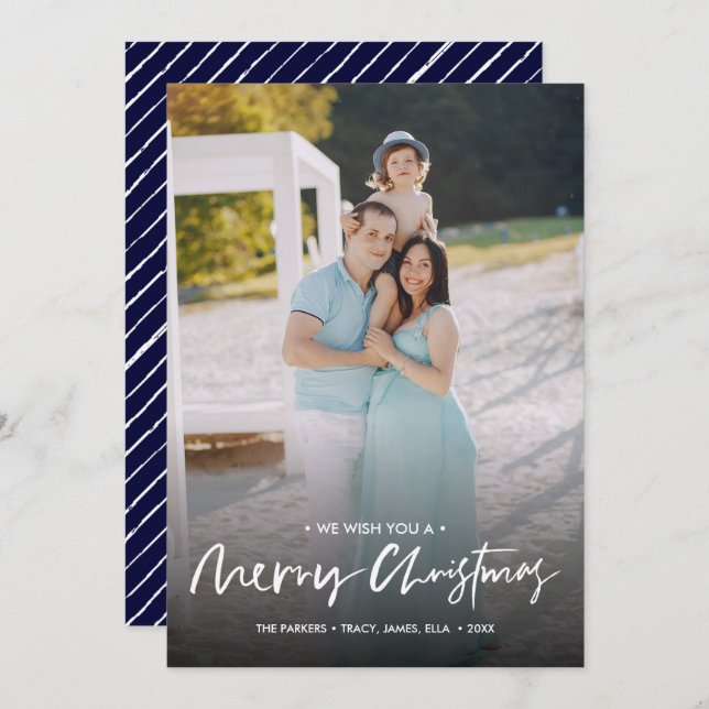 Chic handwritten merry christmas vertical photo invitation (Front/Back)