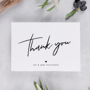 Chic Handwritten Modern Heart Personalised Wedding Thank You Card