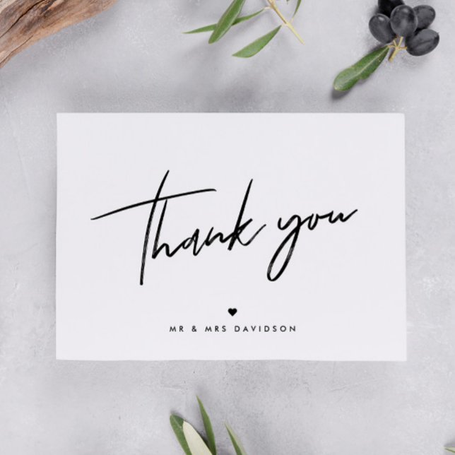 Chic Handwritten Modern Heart Personalised Wedding Thank You Card (Creator Uploaded)